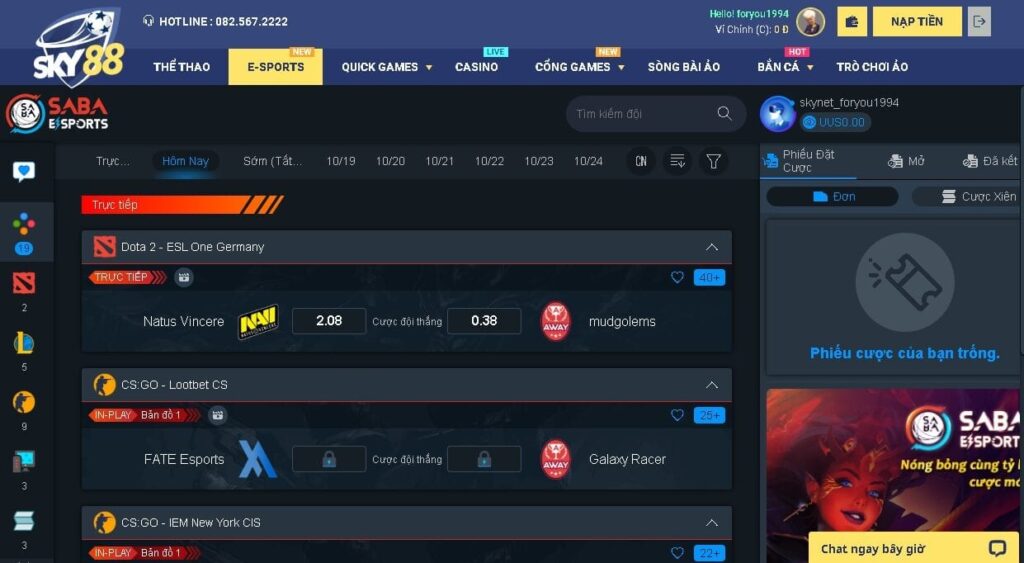 Cá cược esports tại Sky88